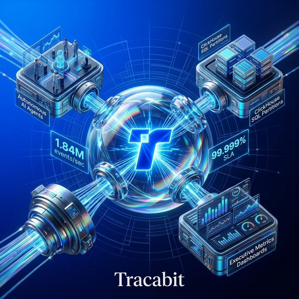 Tracabit telemetry decision gateway connecting AI agents, ClickHouse, and dashboards